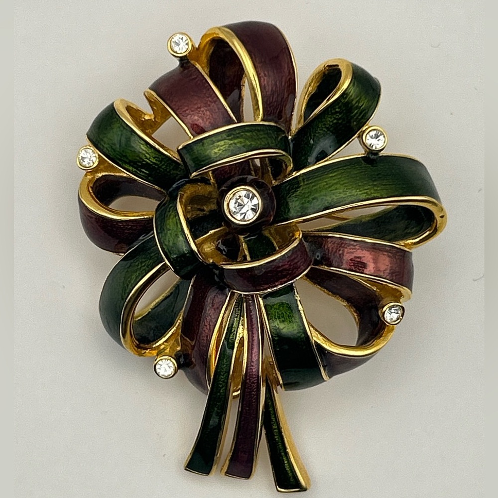 Vintage Joan Rivers Multicolored Enamel Bow Brooch